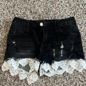 SHEIN Black Lace Trim Shorts